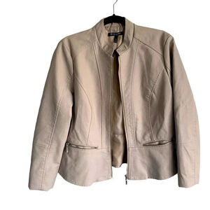 BACCINI Light Tan Faux Leather Moto Jacket With Peplum Detail on Back Hem